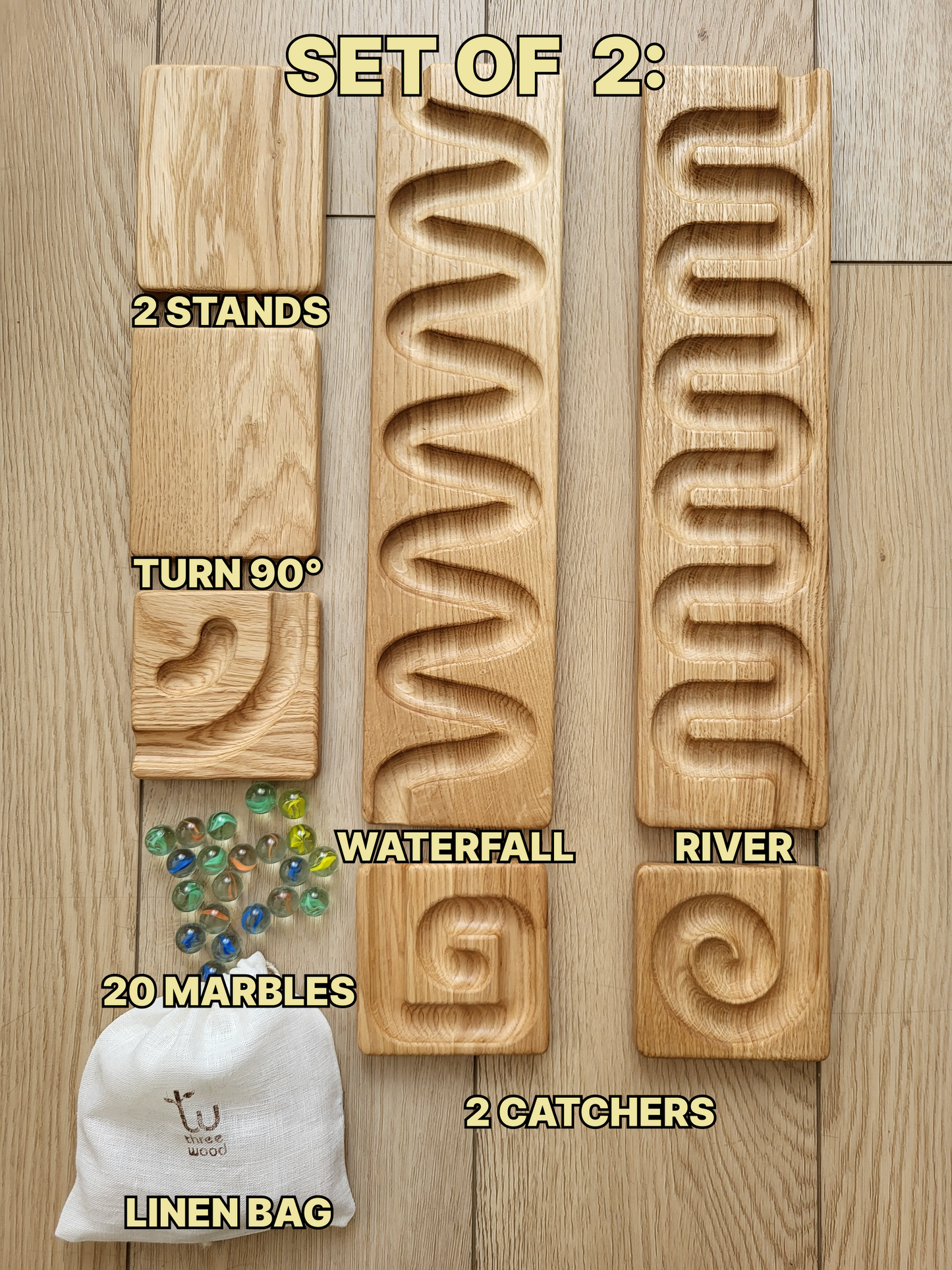 Wooden Marble Run Track Set