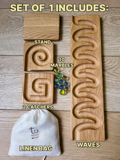 Wooden Marble Run Track Set, set of 7