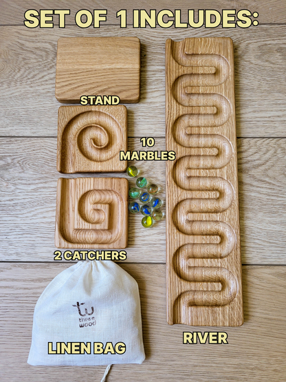 Wooden Marble Run Track Set, set of 7