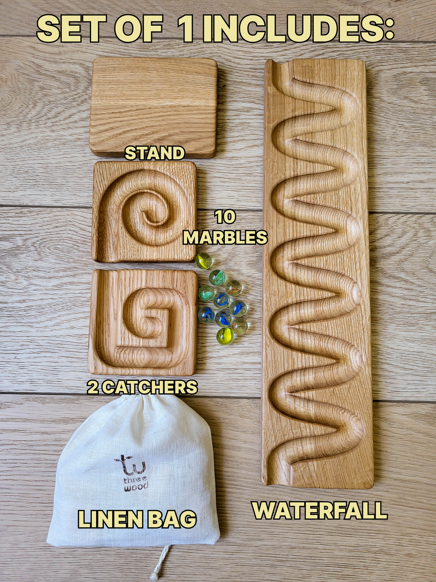 Wooden Marble Run Track Set, set of 7