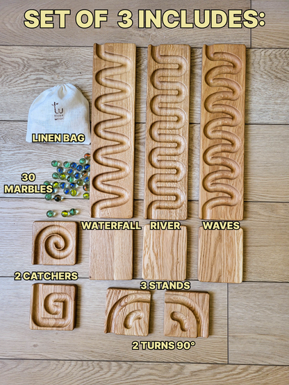 Wooden Marble Run Track Set, set of 7