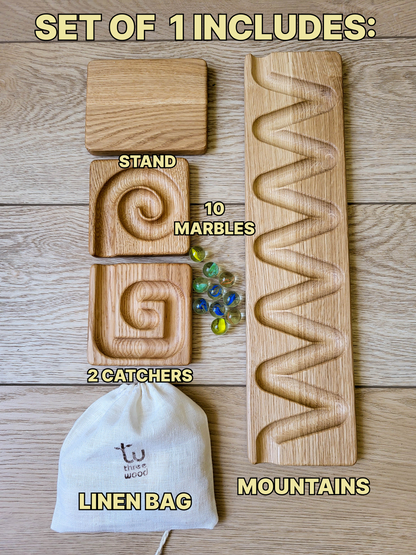 Wooden Marble Run Track Set, set of 7