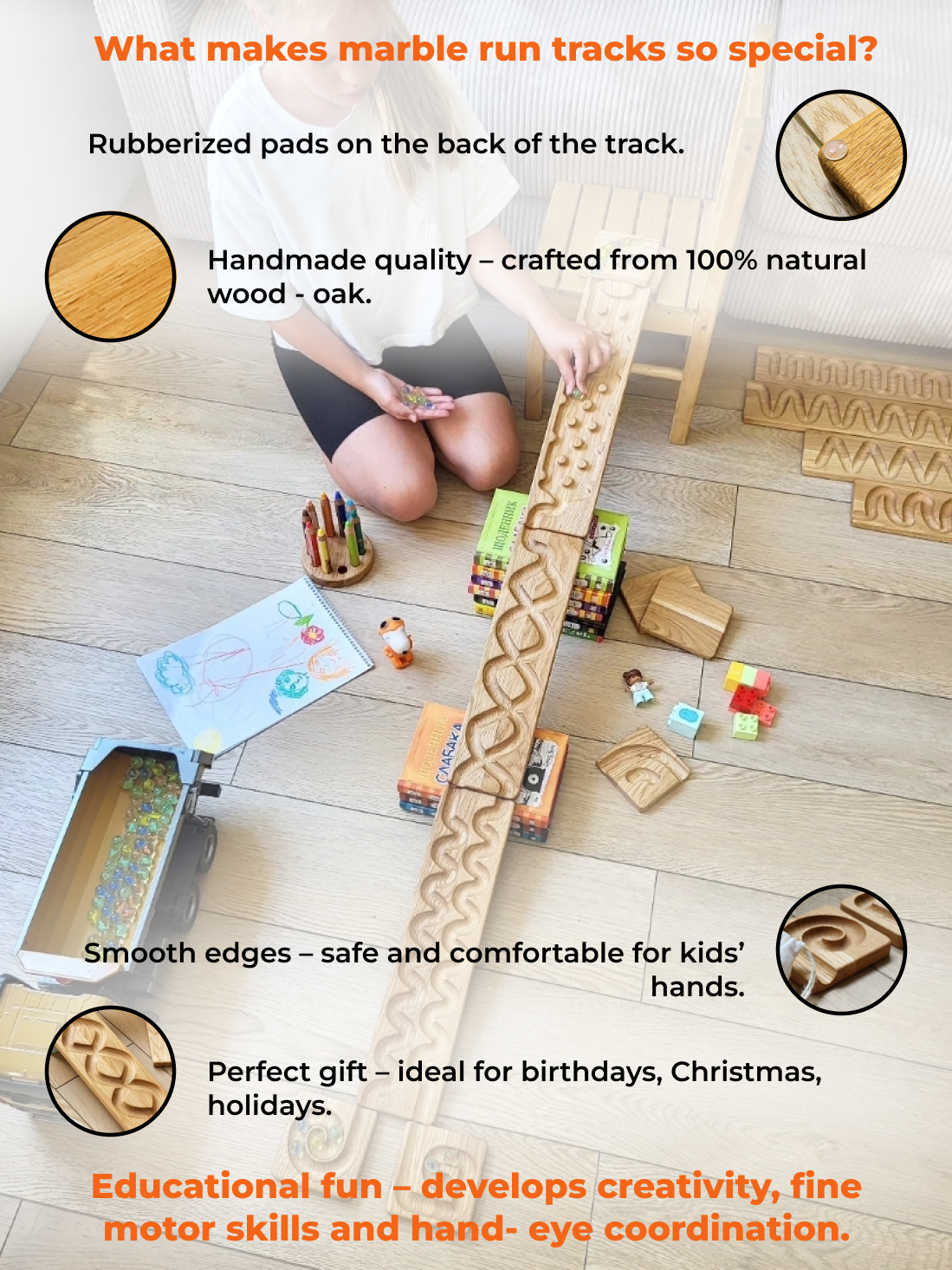 Wooden marble run track race