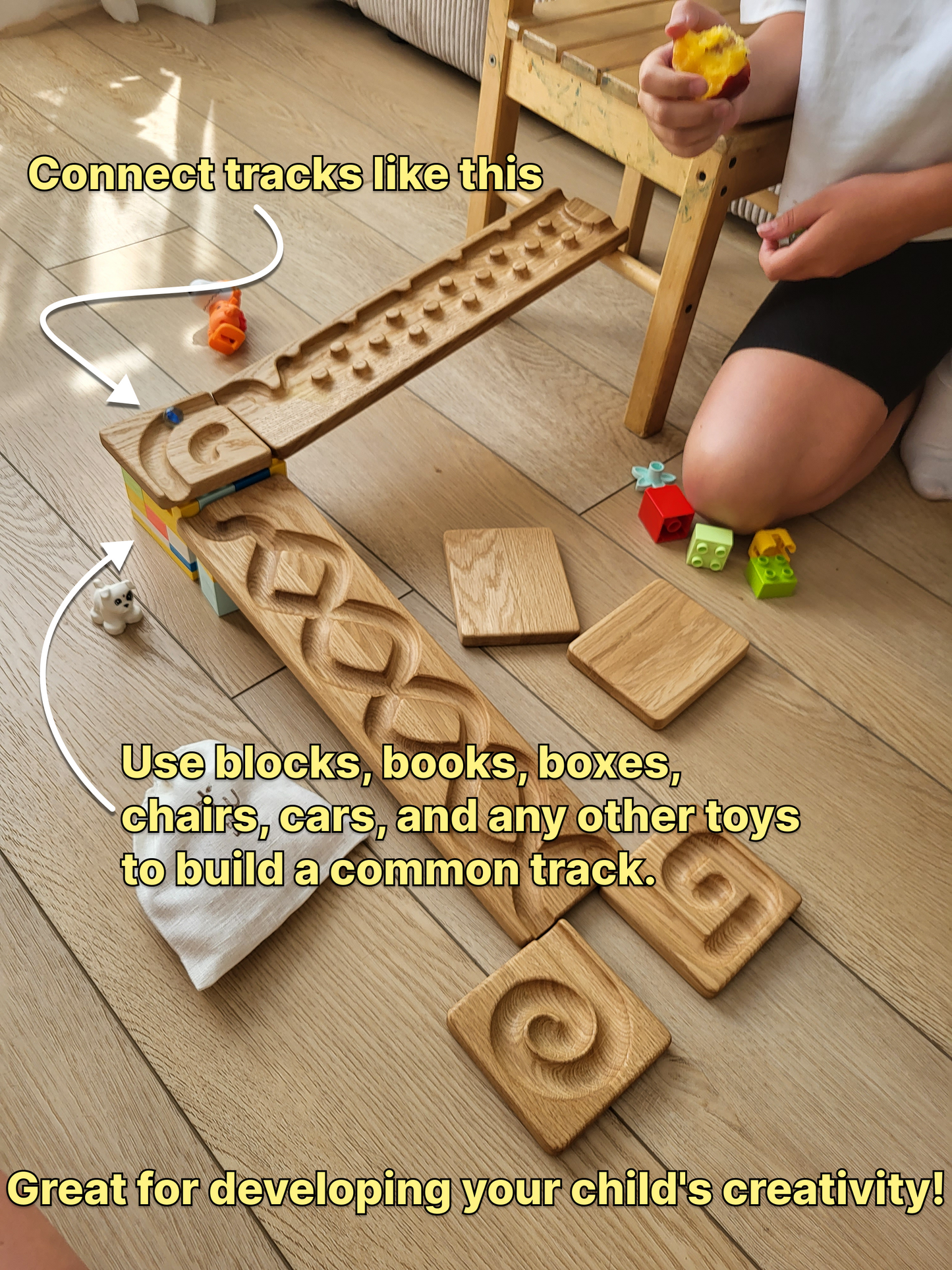 Wooden marble run track race