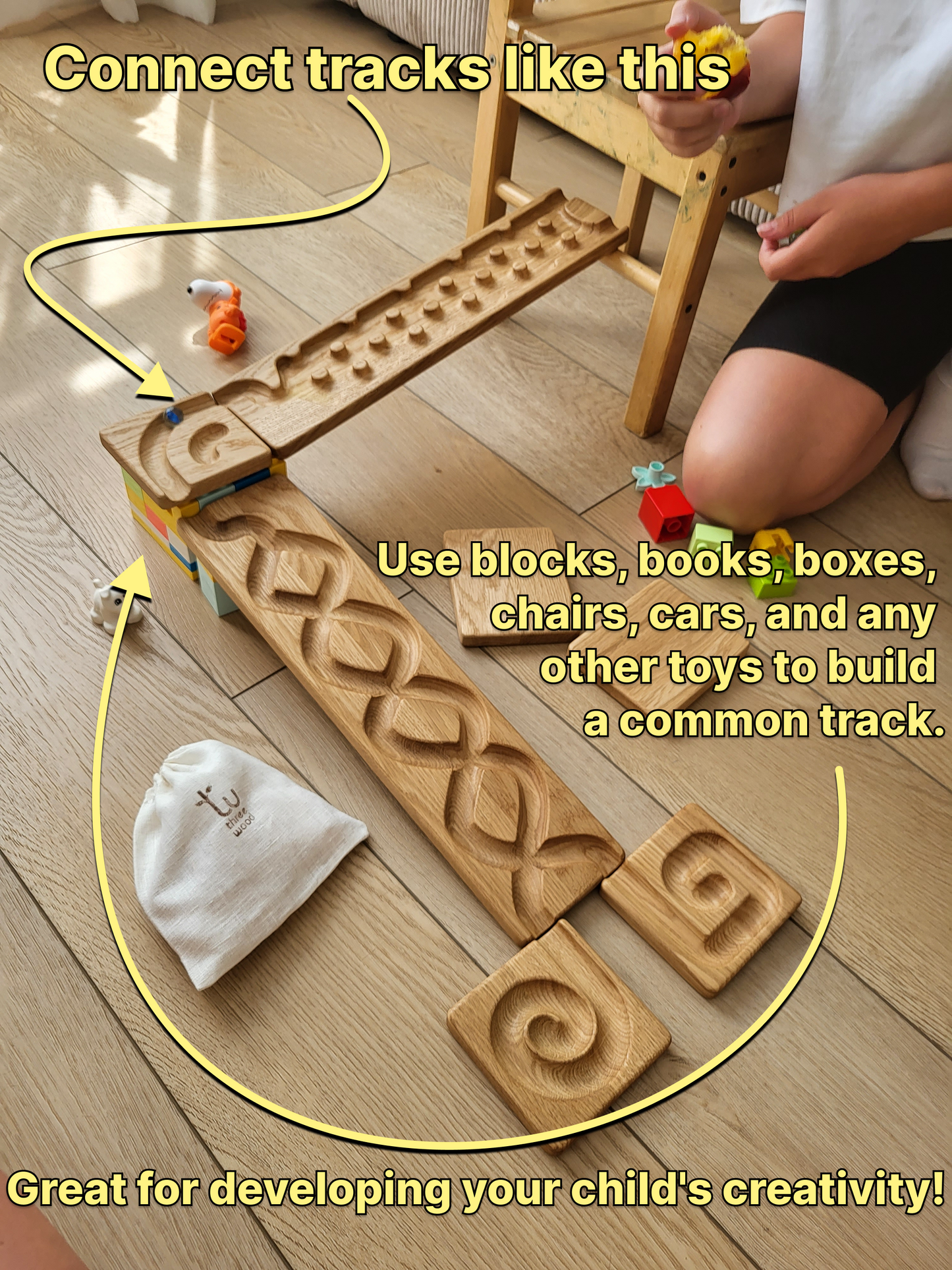 Wooden marble run track race