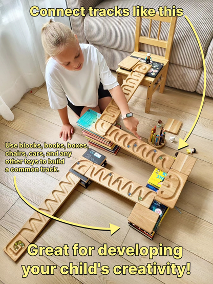 Wooden Marble Run Track Set