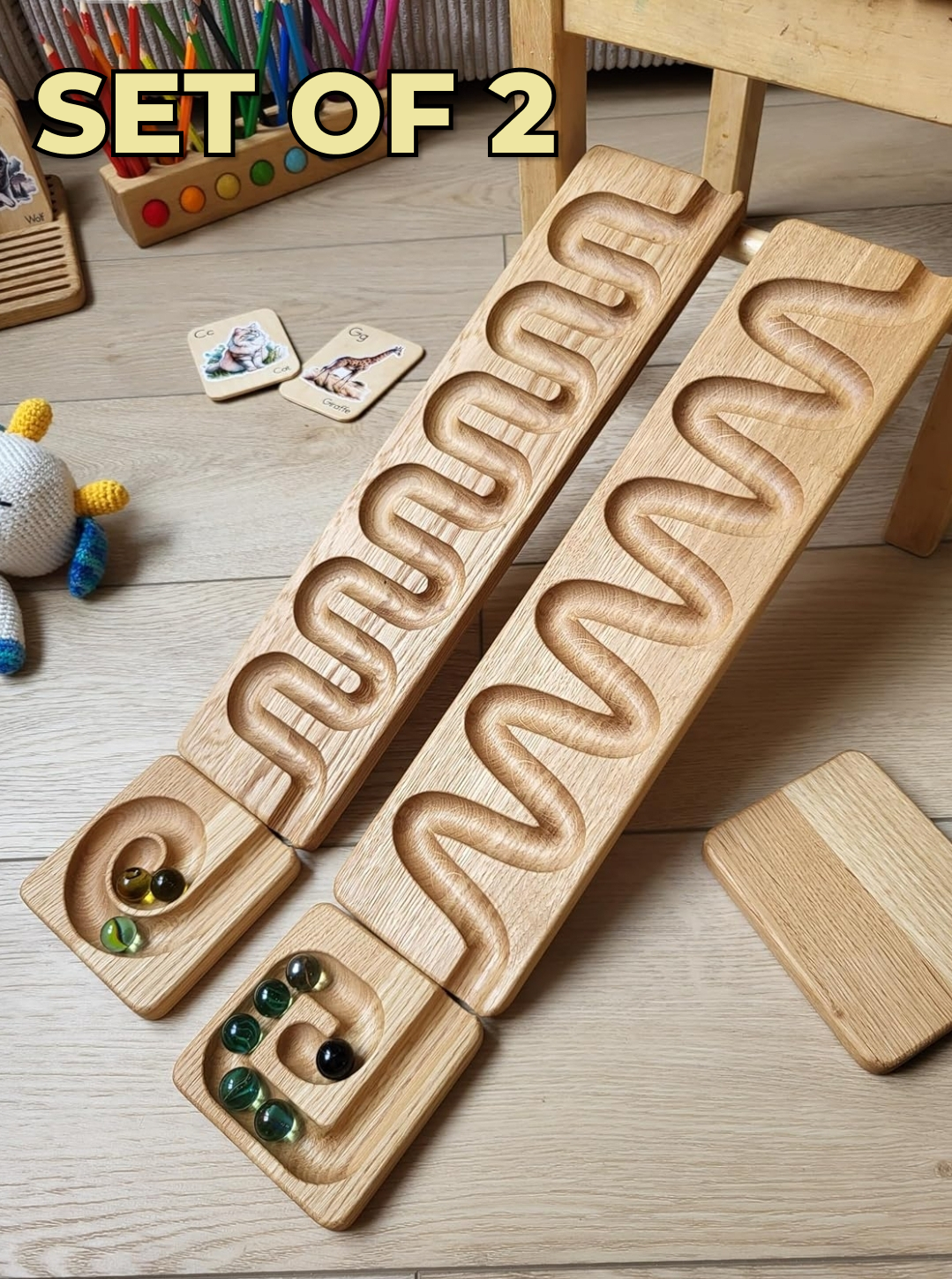 Wooden Marble Run Track Set