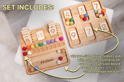 Wooden Math board 0-20 with set of numbers cards