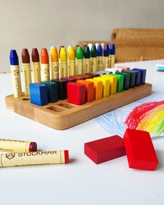 Stockmar crayon holder for 24 blocks and 24 sticks rectangular desk organisation gift for kids homeschool beeswax Waldorf art education