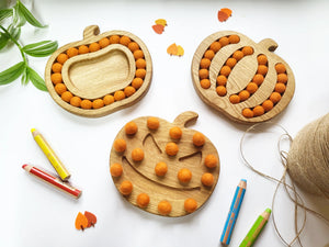 Halloween gift, toys, wooden pumpkin with felt balls, educational resource for fine motor skills, Halloween decor, gift for kids, Halloween decorations, toys for  development