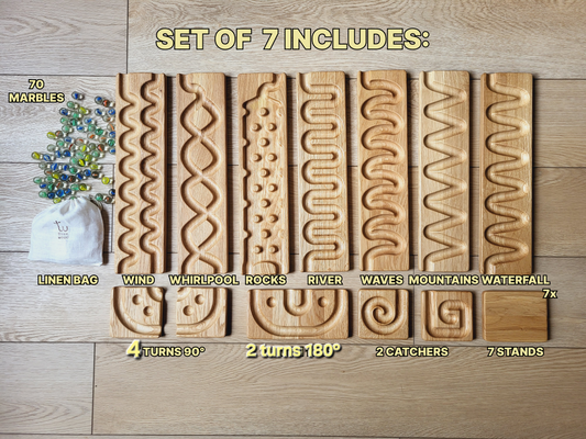 Wooden Marble Run Track Set, set of 7