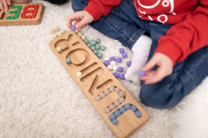 Personalized gift for kids, name board with felt balls, newborn gift, kids room decor, nursery decor, Montessori, playroom decor