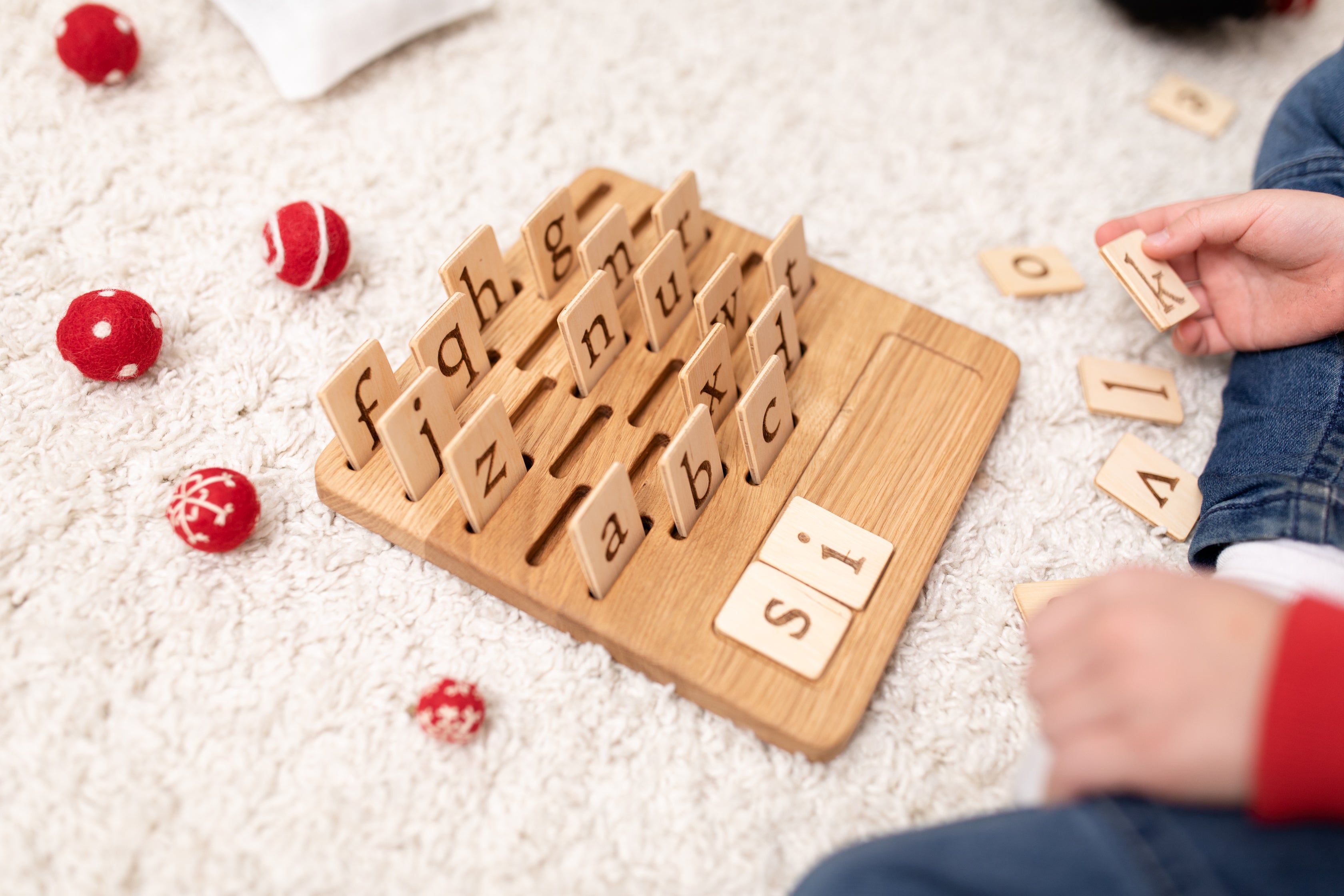 Montessori Alphabet wooden board with lowercase English cards