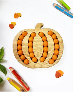 Halloween gift, wooden pumpkin tray, educational resource for fine motor skills, Halloween decor, classroom, homeschool