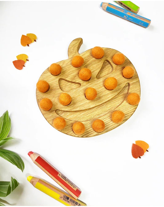 Halloween wooden pumpkin with felt balls