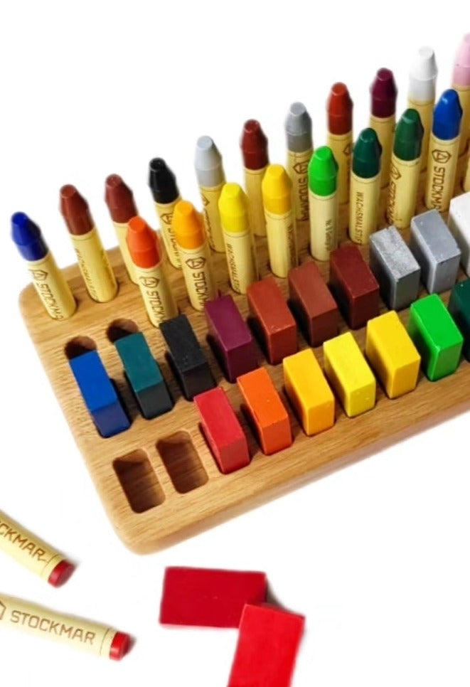 Stockmar crayon holder for 24 blocks and 24 sticks rectangular desk organisation gift for kids homeschool beeswax Waldorf art education