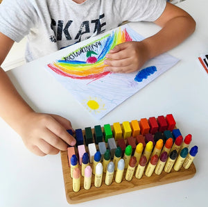Stockmar crayon holder for 24 blocks and 24 sticks rectangular desk organisation gift for kids homeschool beeswax Waldorf art education