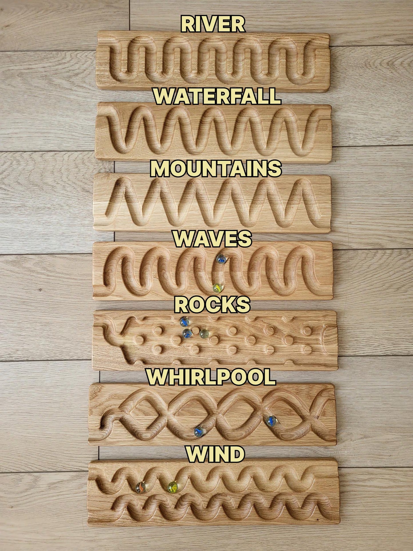 Wooden Marble Run Track Set, set of 7