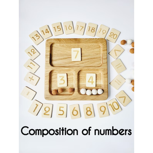 Montessori sorting tray with number cards 1-20