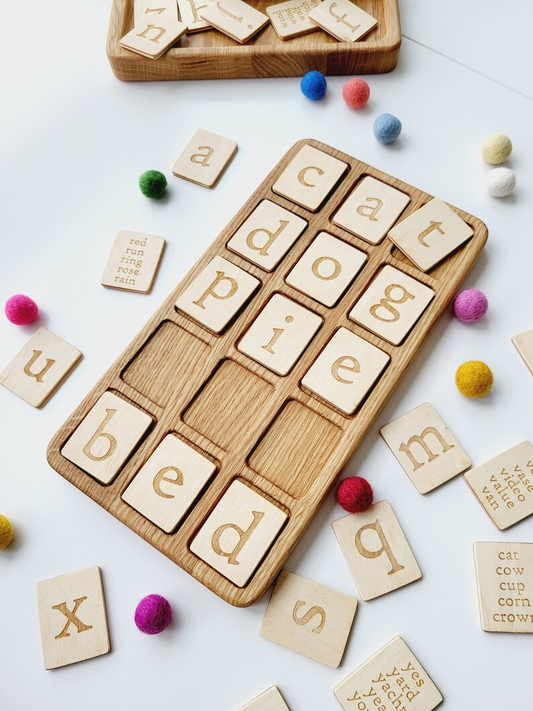 Montessori Alphabet wooden board 3×5 with letters cards