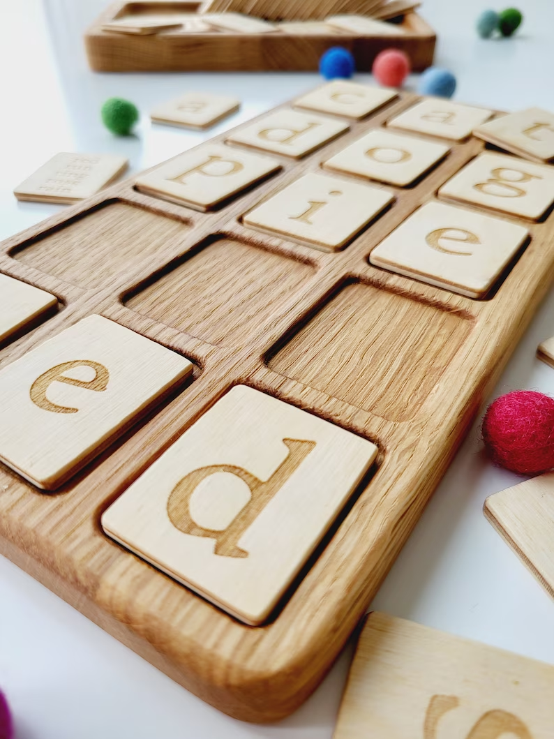 Montessori Alphabet wooden board 3×5 with letters cards