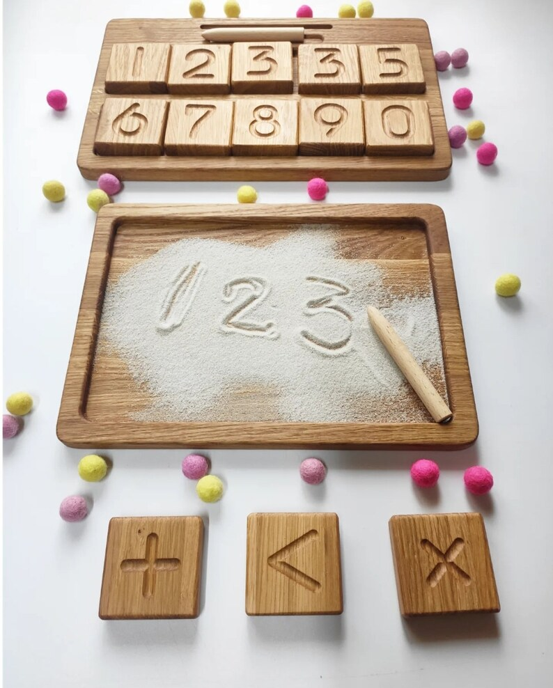 Montessori numbers reversible blocks or cards with sand tray