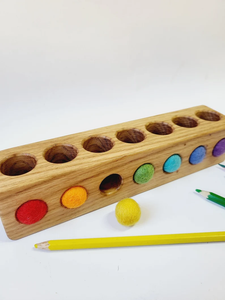 Wooden pencil holder with 7 holes for felt balls, desk organizer