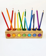 Load image into Gallery viewer, Wooden pencil holder with 7 holes for felt balls, desk organizer
