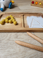 Load image into Gallery viewer, Montessori wooden learning tray with 2 parts, card holder, sand writing tray
