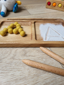 Montessori wooden learning tray with 2 parts, card holder, sand writing tray