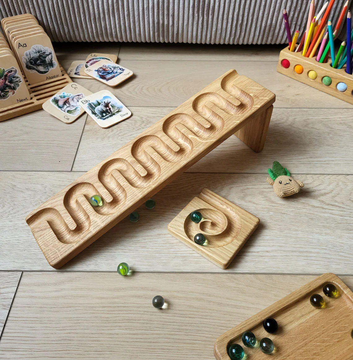 Marble run track marble run race marble machine winding track set wood ...