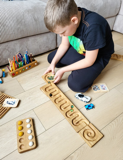 Wooden marble run track race