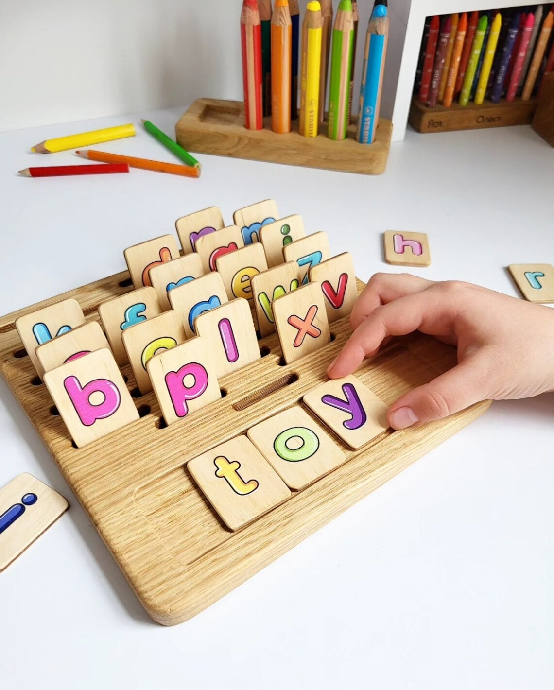 Gift for toddler Alphabet board with colored lowercase letters
