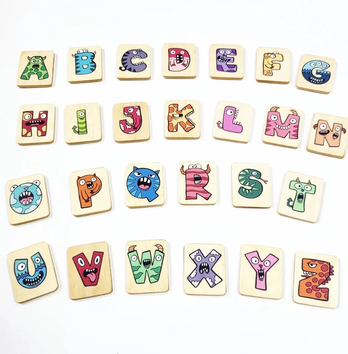 English Letters flash Cards with Monsters with holder