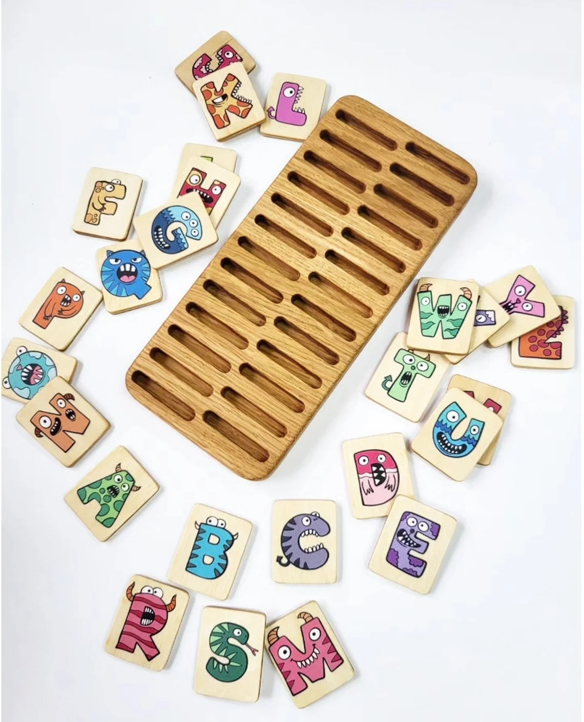 English Letters flash Cards with Monsters with holder