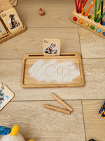 Load image into Gallery viewer, Montessori learning sand tray, wood sensory tray, card holder
