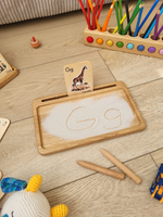 Load image into Gallery viewer, Montessori learning sand tray, wood sensory tray, card holder
