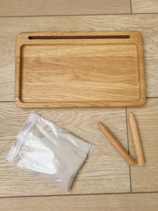 Montessori learning sand tray, wood sensory tray, card holder