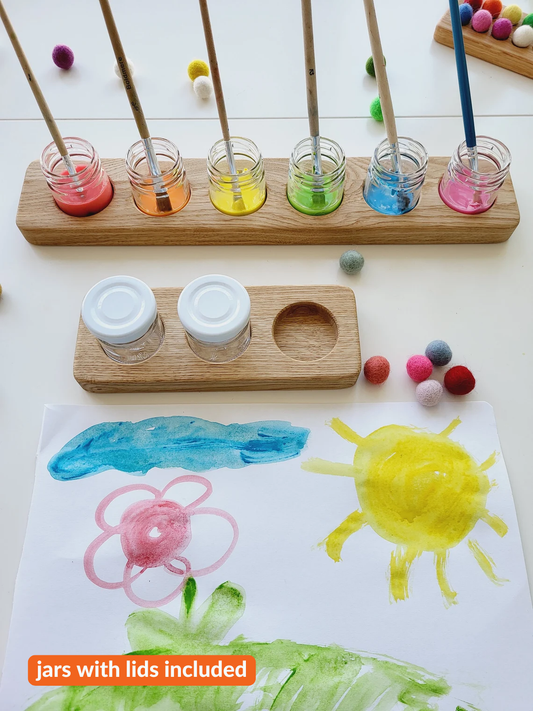 Paint jar holder straight shape for 3 or 6 jars JARS WITH LIDS INCLUDED