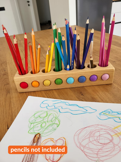 Wooden pencil holder with holes for felt balls PENCILS NOT INCLUDED