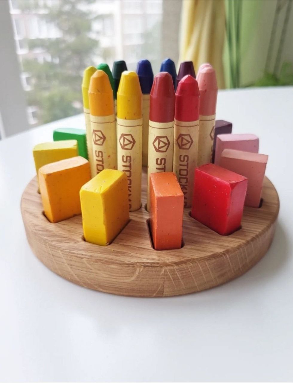 Waldorf Crayon round holder for Stockmar 12 Blocks and 12 Sticks, without crayons, crayon keeper, desk organization, gift for kids