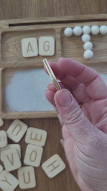 Read, write, create sand tray with German letters cards