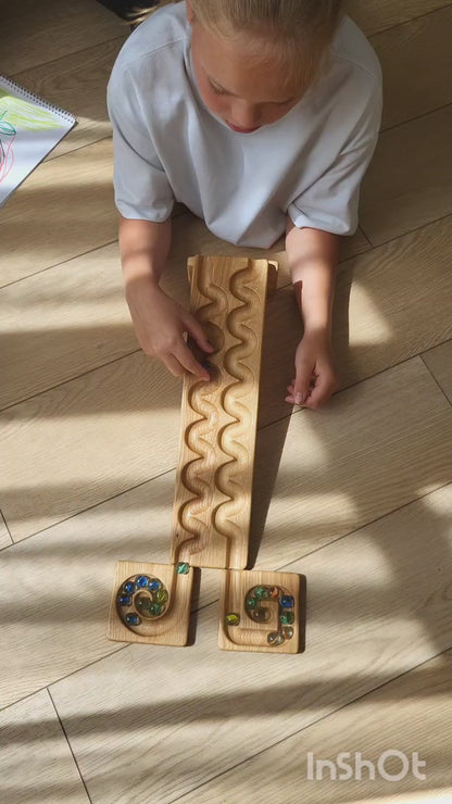 Wooden marble run track race