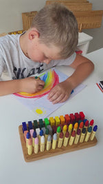 Load and play video in Gallery viewer, Stockmar crayon holder for 24 blocks and 24 sticks rectangular desk organisation gift for kids homeschool beeswax Waldorf art education
