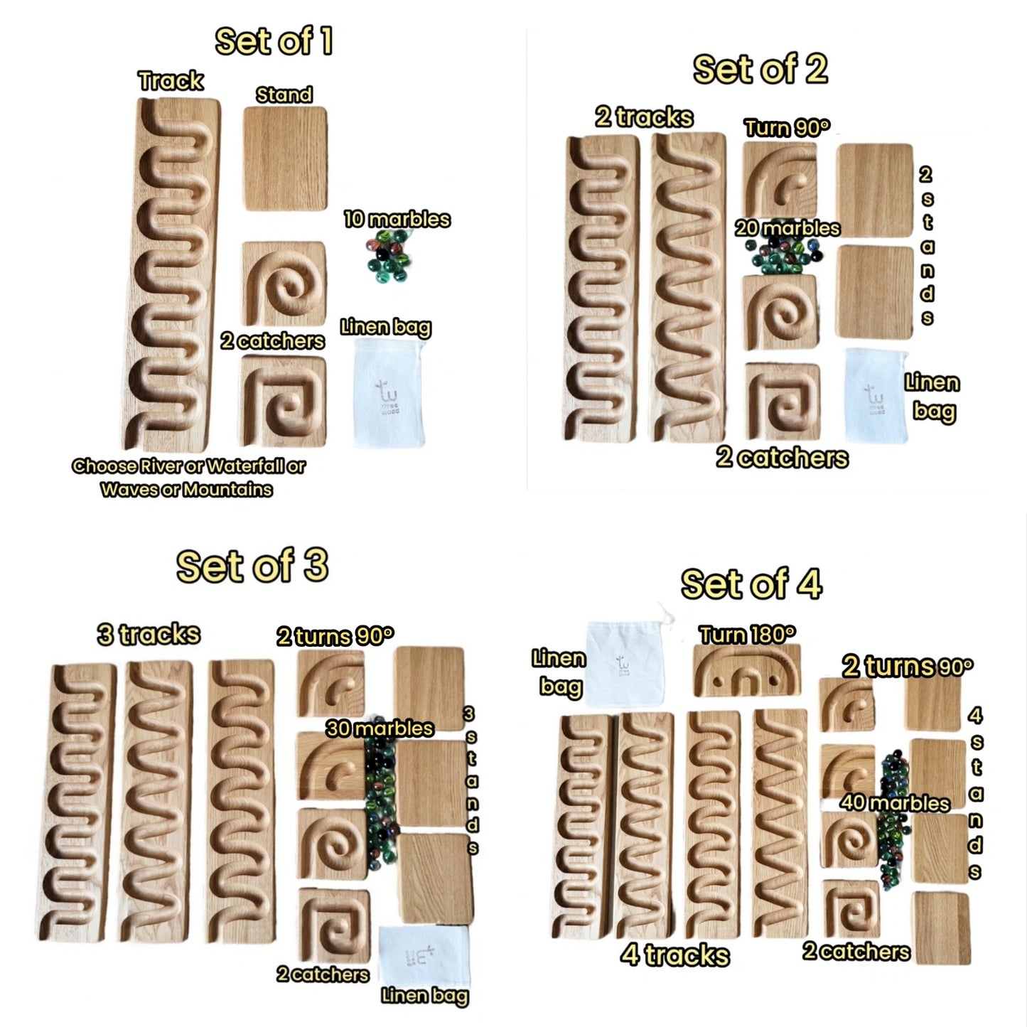 Wooden Marble Run Track Set