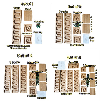 Wooden Marble Run Track Set