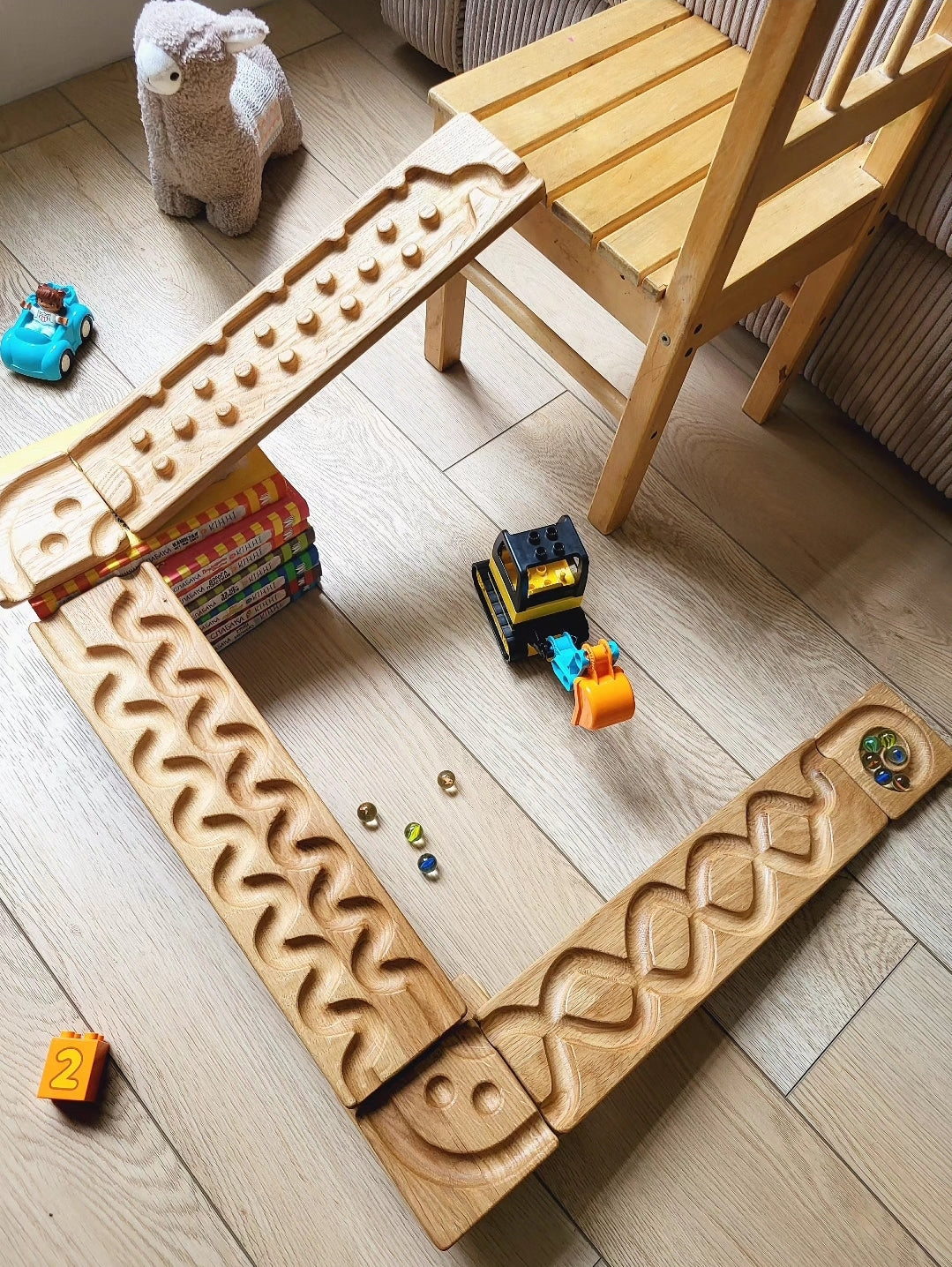 Wooden marble run track race