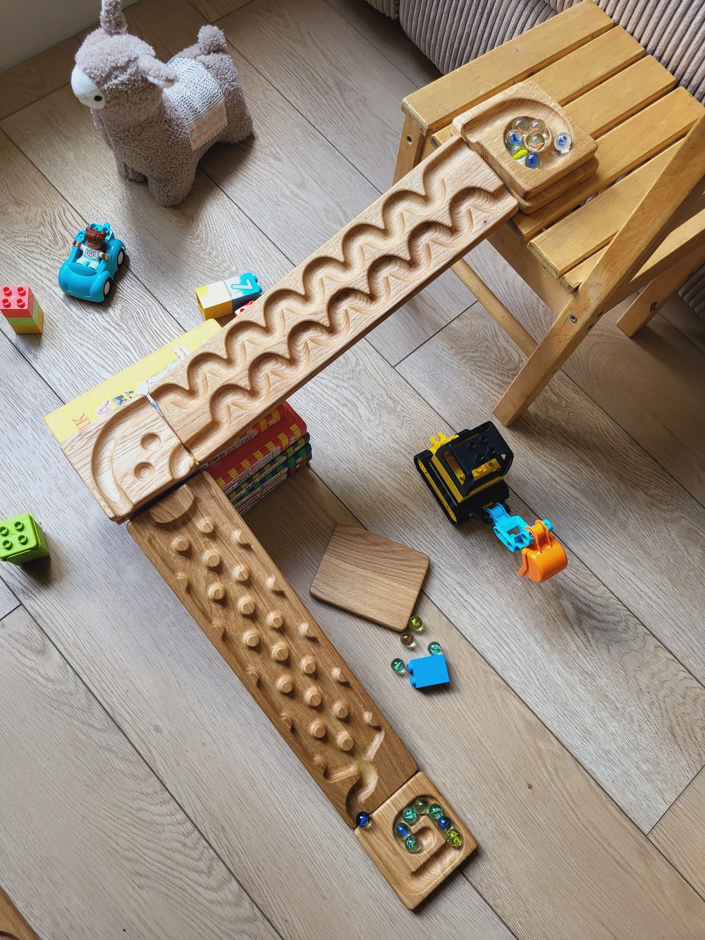 Wooden marble run track race