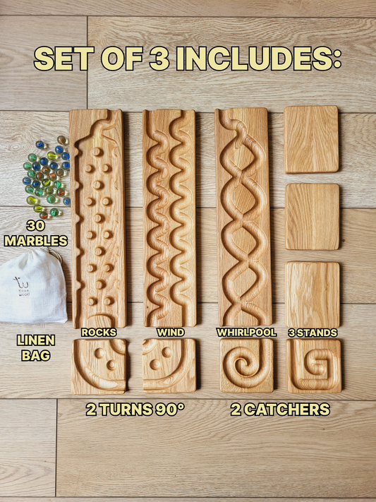 Wooden marble run track race
