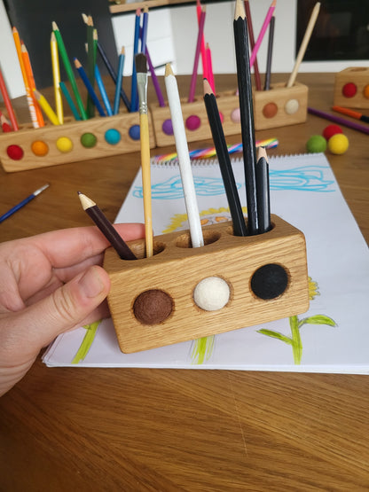 Wooden pencil holder with holes for felt balls PENCILS NOT INCLUDED